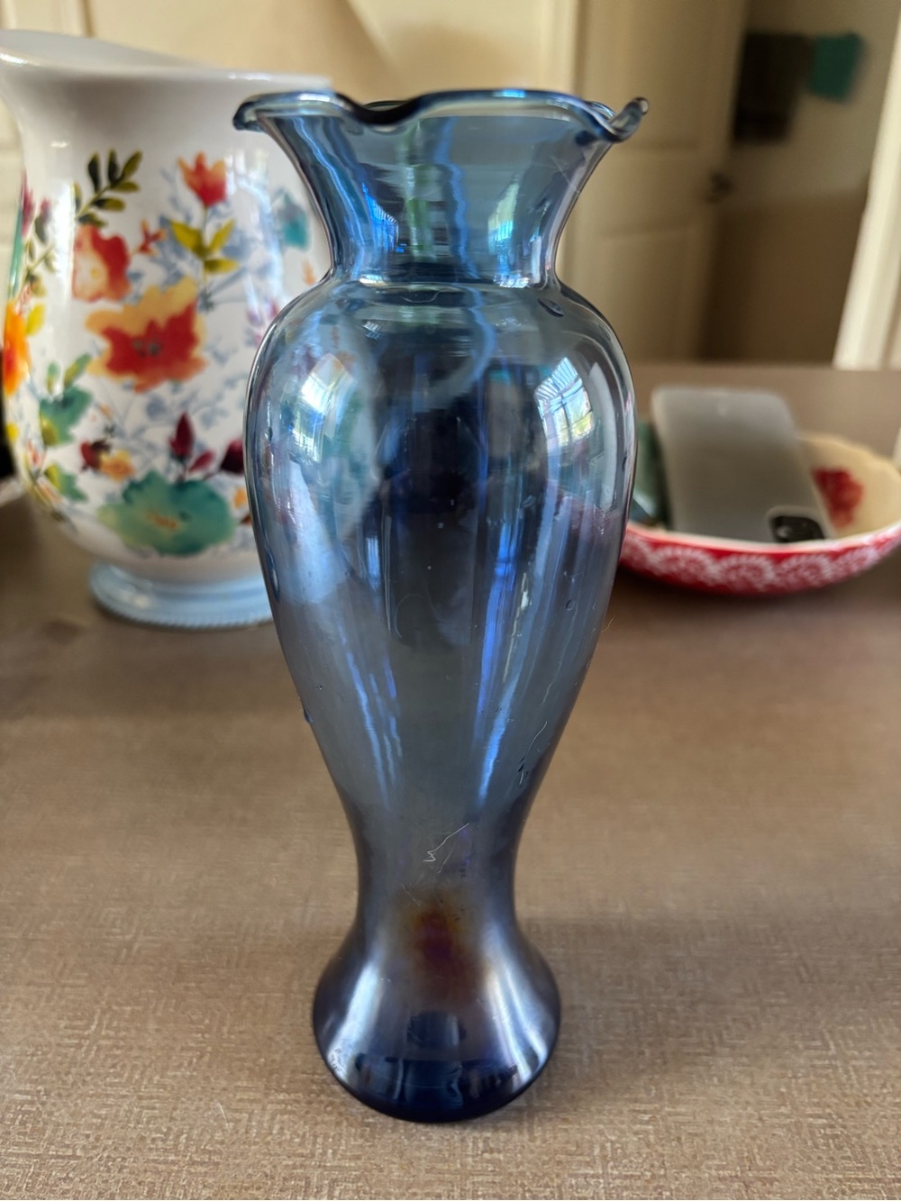 Handblown Blue Glass Bud Vase - Elegant Home Accent